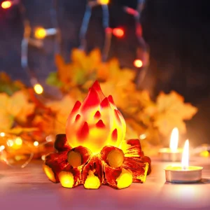 Lampada da falò finta a LED alimentata a batteria, fuoco artificiale realistico senza fiamma con tronchi, sicura per il giardino della festa di Natale di Halloween 1