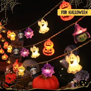 Luci a Stringa LED di Decorazione Halloween, Lampada Sospesa Zucca Fantasma Ragnatela, Lanterna per Casa ed Esterno, Luci da Festailluminazione decorativa  accessori luminosi  lampada da atmosfera  decorazioni per fest 1
