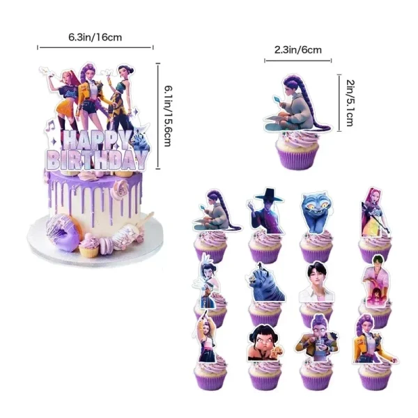Kpop Demon Hunters Set di decorazioni per feste di compleanno Cake Topper Bandiera Palloncini Fondali Adesivi Fan Forniture Decorazioni per feste 2
