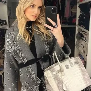 Cardigan da donna in cashmere con cintura elegante ispirato a Boho da donna Cardigan in maglia grigia jacquard con nappe di lana di alta qualità lungo oversize 1