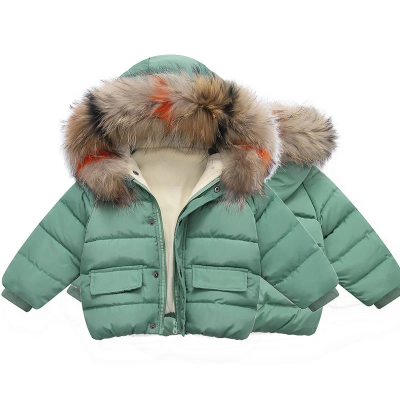 Neonata Ragazzo Tuta Sportiva Calda 2023 Inverno Nuovi Bambini Piumino Grande Collo di Pelliccia Cappotto Abbigliamento Per Bambini Solido Addensare Ragazza Ragazzo Giacca 2