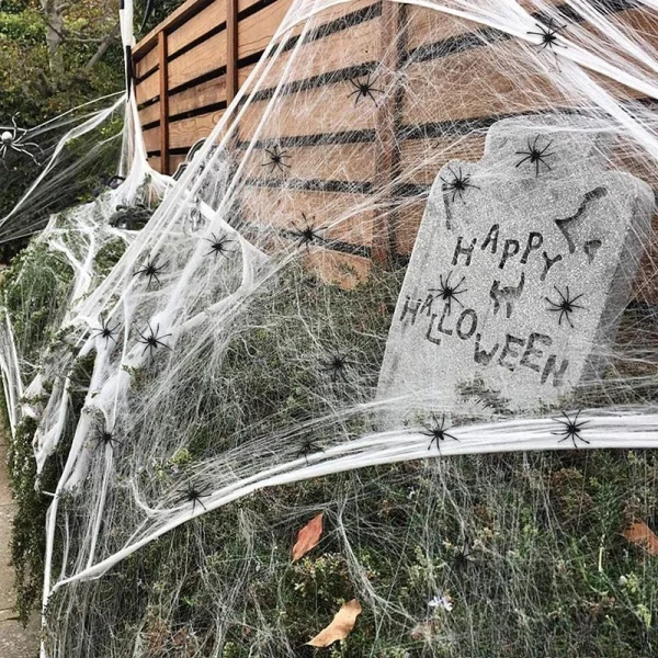 Ragnatela artificiale Decorazione di Halloween Puntelli di scena di festa spaventosa Ragnatela elastica bianca Accessori per la decorazione della casa della casa horror 3