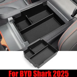 Per BYD Shark 2024 2025 Console centrale Bracciolo Scatola portaoggetti Portabicchieri Inserto Vassoio per auto Organizzatori Accessori Riordino Nero 1