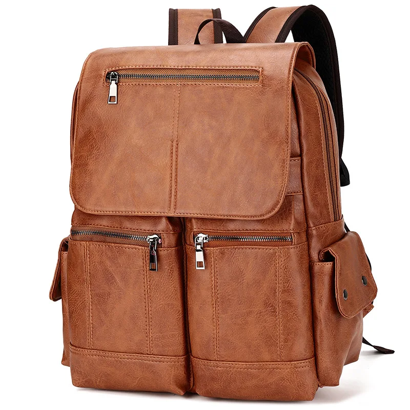 Zaino da uomo di marca di lusso di moda Zaino da scuola in pelle Borsa da viaggio impermeabile per studenti Borsa da libro in pelle casual da uomo 1