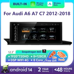 Per Audi A6 A7 C7 Android 14 Autoradio Multimediale Lettore mp3 IPS Carplay Schermo Stereo 4G Navigazione GPS WIFI Unità Principale 1
