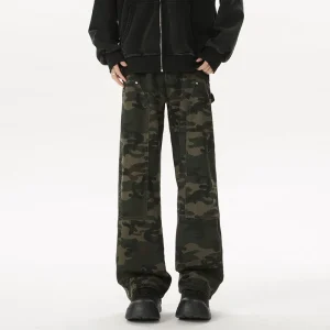 Jeans da lavoro mimetici americani da uomo Pantaloni larghi a gamba dritta casual elastici a vita alta stampati a contrasto 1