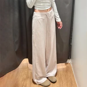 Pantaloni dritti scozzesi rosa da donna autunno inverno Pantaloni a gamba larga con coulisse a vita alta 2025 Harajuku Y2K Abiti da donna da strada 1