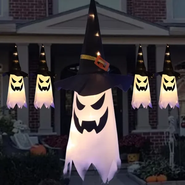 Decorazione di Halloween Ciondolo Cortile esterno Grondaia Ringhiera Appesa Mago Cappello da fantasma Lampada a sospensione a LED Bar di casa Puntelli horror 1