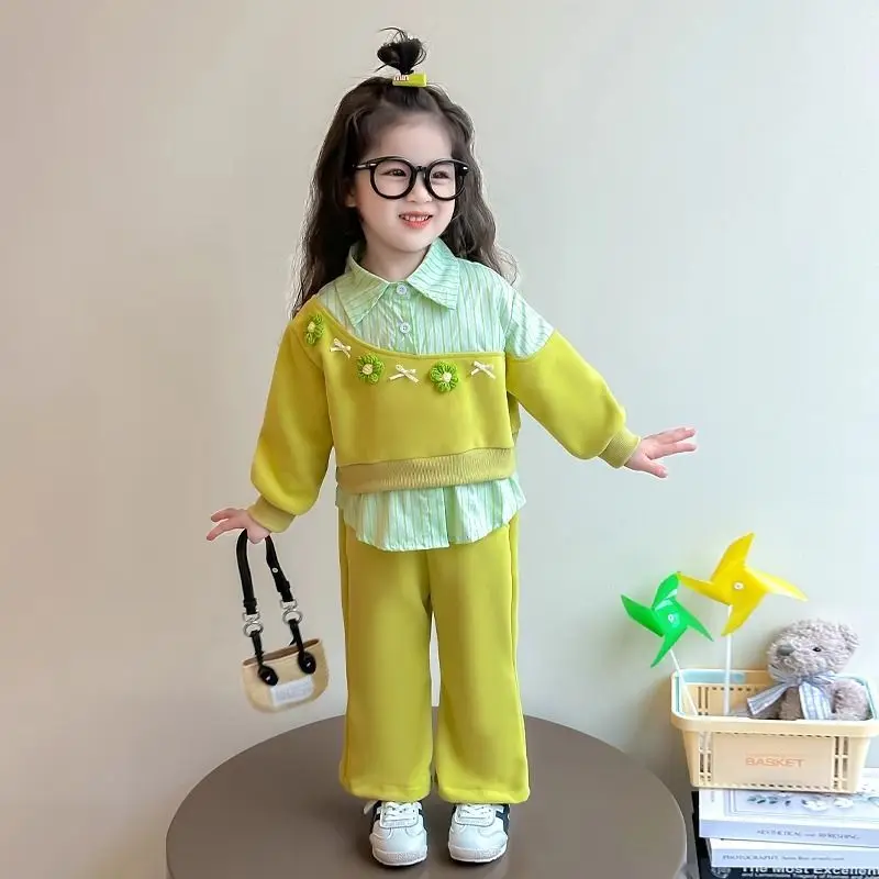 Vestiti della ragazza Set Autunno Kid Moda Felpe Pullover Fiore 3D Top e Pantaloni Fondo 2 pezzi Tute per bambini Dolce vestito 3