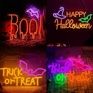 Happy Halloween Insegna al neon USB dimmerabile Dolcetto o scherzetto Insegna al neon Decorazione da parete per feste Bar Salone Finestra Portico Porta d'ingresso Regali 1