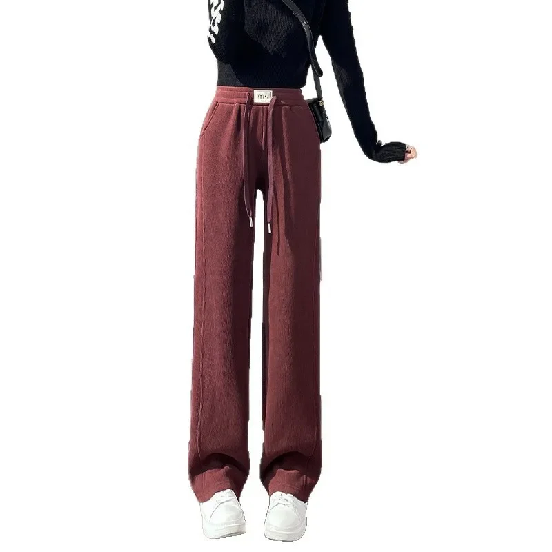 Pantaloni a gamba larga foderati in pile taglie forti Pantaloni a gamba dritta casual spessi drappeggiati autunno inverno da donna nuovo stile 5
