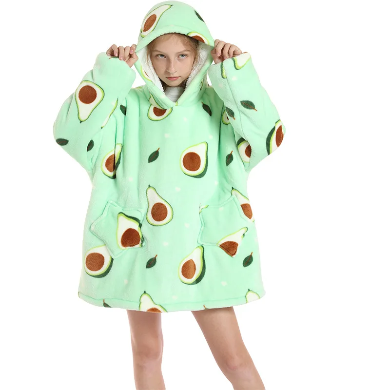 Inverno caldo pile un pezzo felpe con cappuccio bambini oversize felpa con cappuccio indossabile TV coperte ragazzi mucca rana cane Kigurumi felpa con cappuccio 3