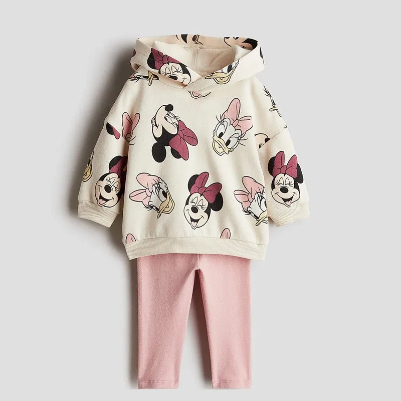 Tute casual a maniche lunghe alla moda Topolino Minnie Felpe con cappuccio con stampa completa Pantaloni sportivi Set da 2 pezzi Abbigliamento autunnale Ragazzi Vestiti per ragazze 2
