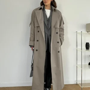 Bornladies Trench extra lungo da donna in cotone retrò capispalla allentato con cintura in vita nuove giacche autunno inverno 1