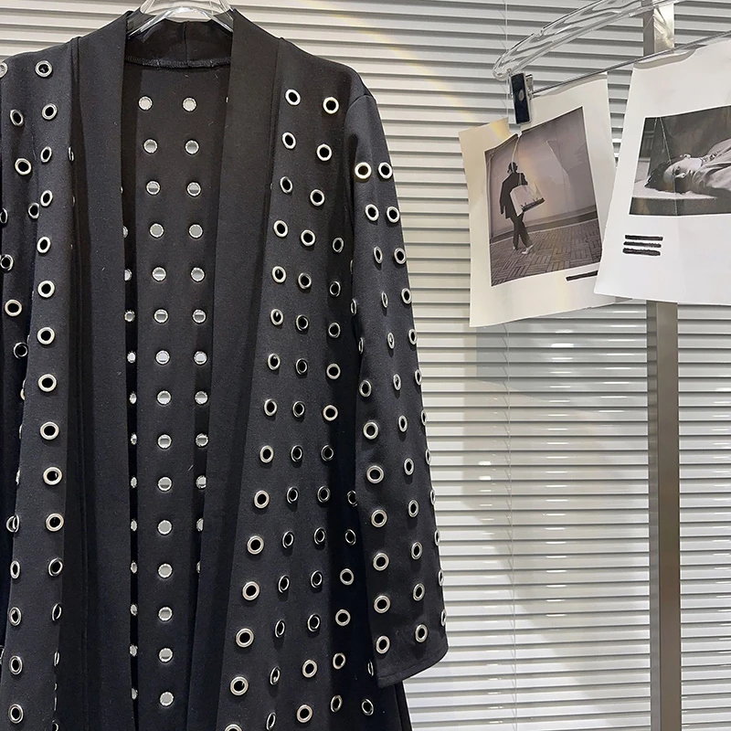 KUCLUT 2025 Autunno Nuovo Trendy Anello Rotondo Hollow Metal Lace-up Design Trench a maniche lunghe per le donne Cardigan allentato 1A884 5