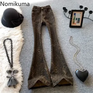 Pantaloni svasati con stampa leopardata 2025 Nuovi fondi Pantalon Femme Slim Fit Moda Streetwear Y2k Jeans Casual Pantaloni in denim vintage 1