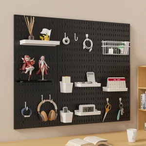 Pannello forato multifunzionale a parete senza punzonatura, perfetto per riporre l'elettronica domestica/ufficio come tastiere e mouse. 1