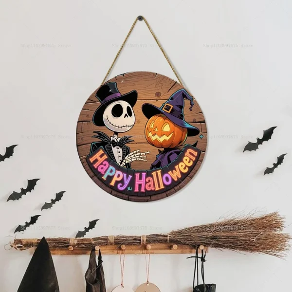 Festa di Halloween Il pesadelo prima di Natale Decorazione Cartello in legno Zucca Appeso a parete Cartello Porta d'ingresso Decorazioni per la casa Regali per bambini 4
