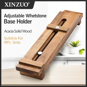 XINZUO Supporto base per pietra per affilare in legno di acacia Blocco per affilare coltelli solido telescopico regolabile per coltelli da cucina 1