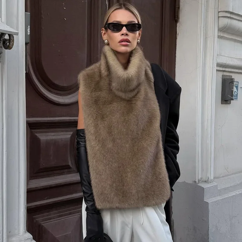 Ticketsx Giacca da donna in gilet di lana Moda nuova giacca da gilet invernale calda senza maniche solida Giacca da strada femminile casual vintage 5