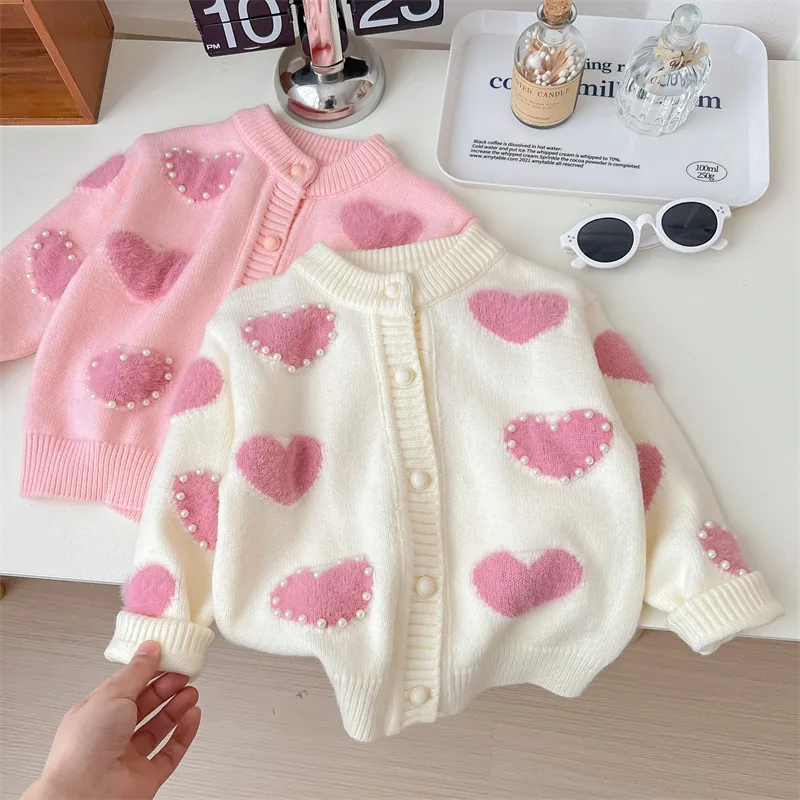 Cardigan lavorato a maglia da ragazza in stile coreano - Maglione primaverile per bambini con fiocco, top in lana calda e carina per i più piccoli, vestiti invernali per bambina 4
