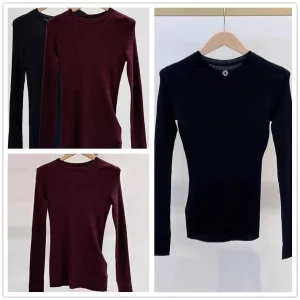 T-shirt semplice a maniche lunghe con scollo tondo femminile Maglieria 2025 Autunno Top lavorato a maglia slim fit in tinta unita da donna 1