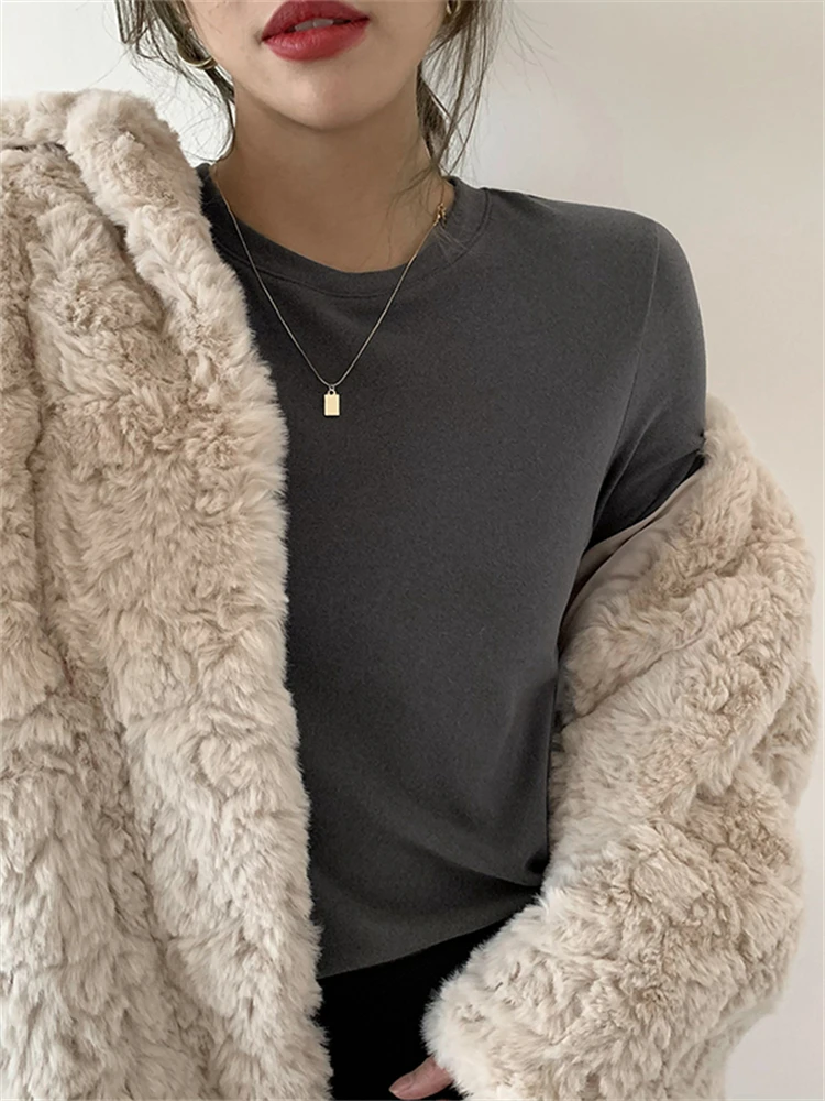 T-shirt maglione da donna invernale T-shirt oversize da donna Abbigliamento da donna T-shirt da donna Top pullover T-shirt lavorata a maglia a tubo a maniche lunghe 2