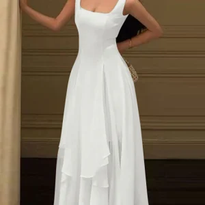 ZANZEA Vestito Da Partito Elegante Delle Donne 2025 Estate Senza Maniche Colletto Quadrato Sexy Increspato Maxi Vestito Estivo Casual Solido Abiti Lunghi Veste 1