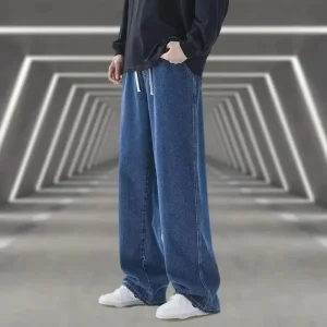 Jeans da uomo 2025 Stile caldo invernale Stile coreano Street Hip-hop Pantaloni in denim larghi Pantaloni in lana di velluto Nero Azzurro 1