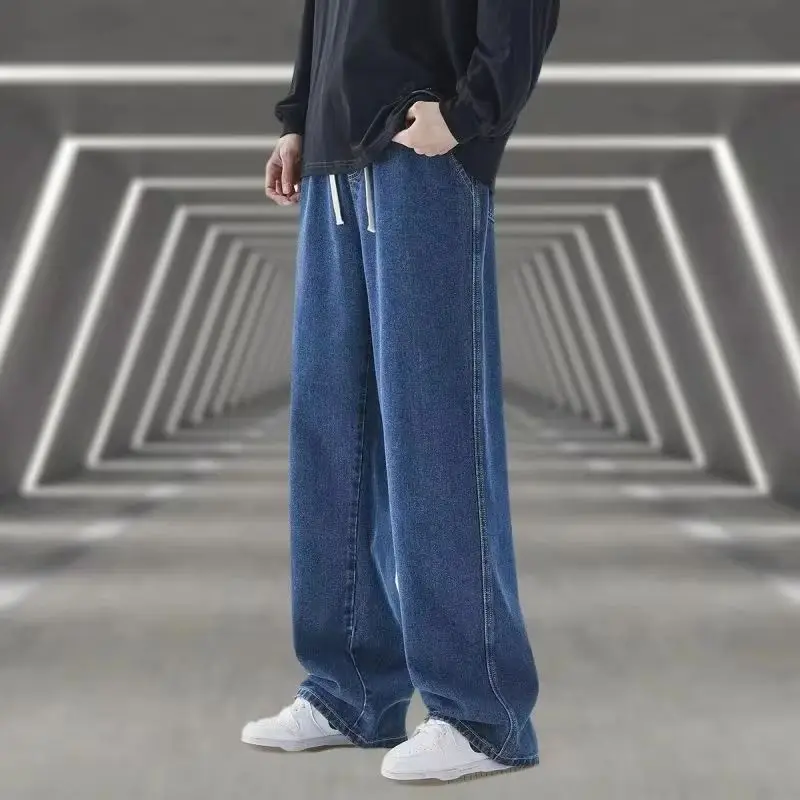 Jeans da uomo 2025 Stile caldo invernale Stile coreano Street Hip-hop Pantaloni in denim larghi Pantaloni in lana di velluto Nero Azzurro 1