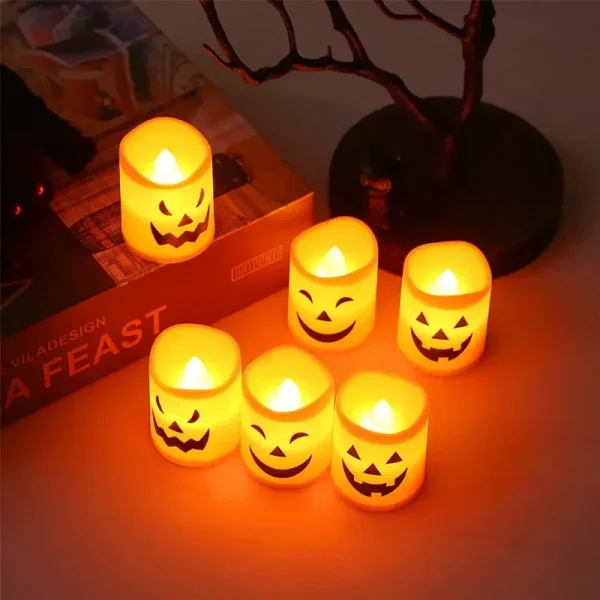 Lanterna di zucca Luce di candela Teschio di Halloween Fantasma Lampada per bambini Regalo per la camera da letto Decorazione per feste in giardino Luce d'atmosfera 3