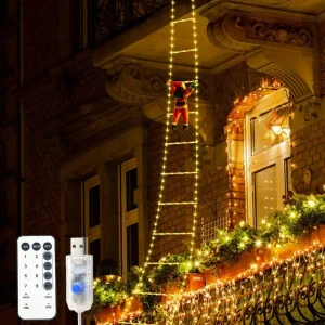 1.7/3M Decorazione natalizia LED Babbo Natale Scaletta da arrampicata Luce Spina USB 8 modalità lampeggianti Adatto per la casa Albero di Natale Parete Finestra 1