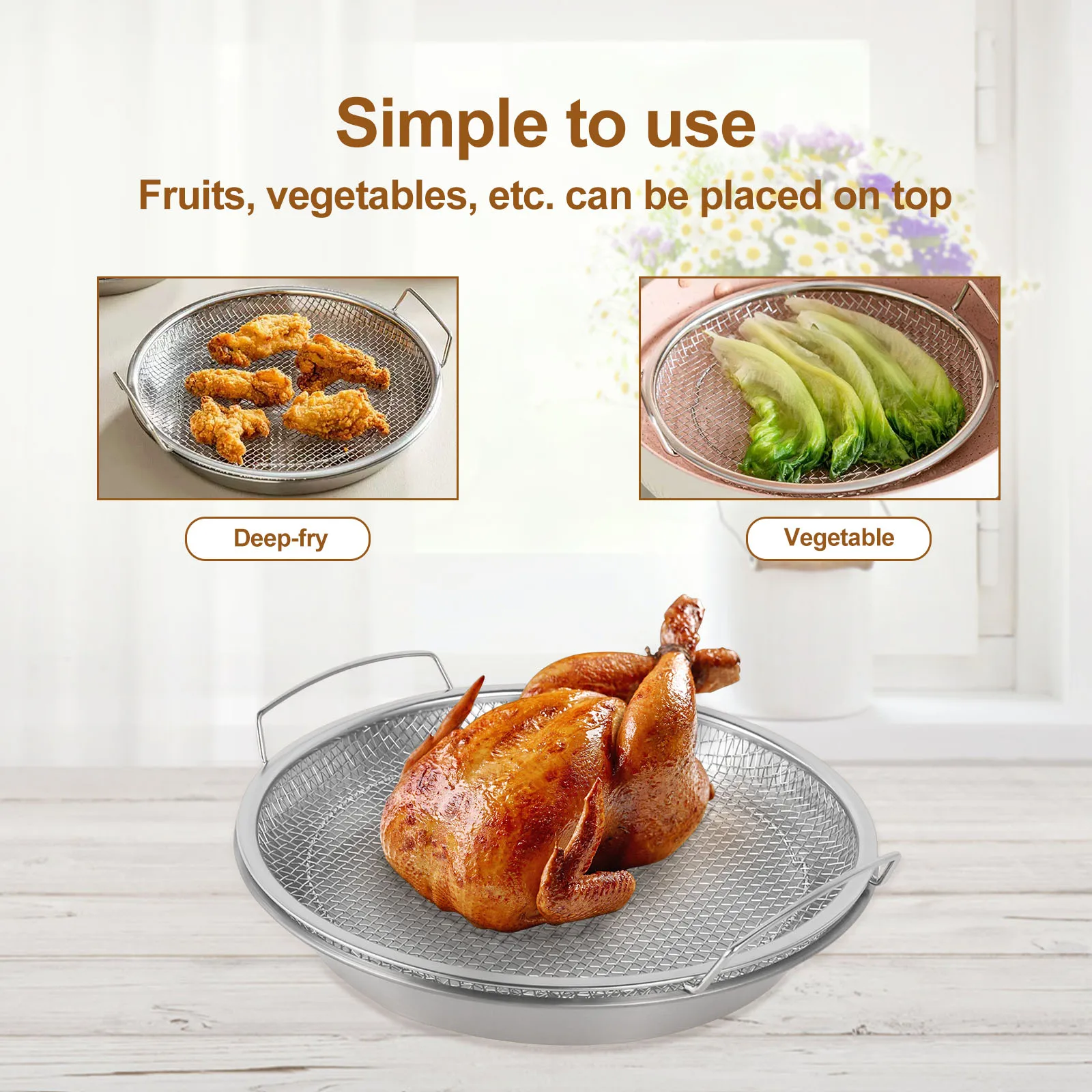 Vassoio per filtro dell'olio Vassoio per scolapiatti per alimenti fritti in acciaio inossidabile Filtro per friggere con vaschetta per gocciolamento Vassoio per filtro dell'olio con cestello di scarico in rete 3