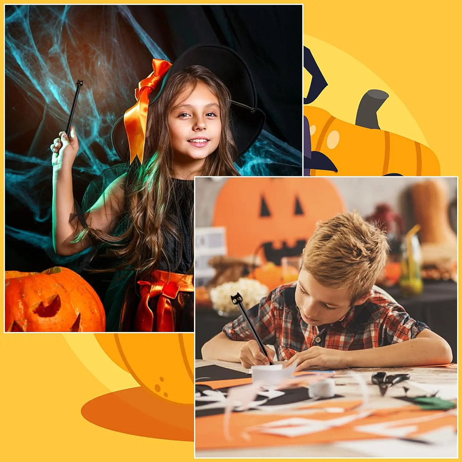 Set di penne gel simpatico cartone animato gatto nero da 0,5 mm per regali per feste di Halloween, regali, forniture per ufficio, ritorno a scuola 5