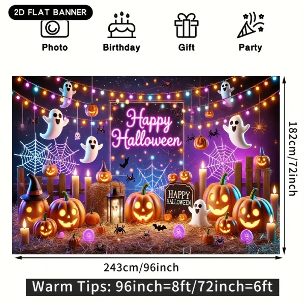 Banner di sfondo di Halloween da 1 pezzo, design terrifioso della zucca, decorazioni natalizie e festive universali 2