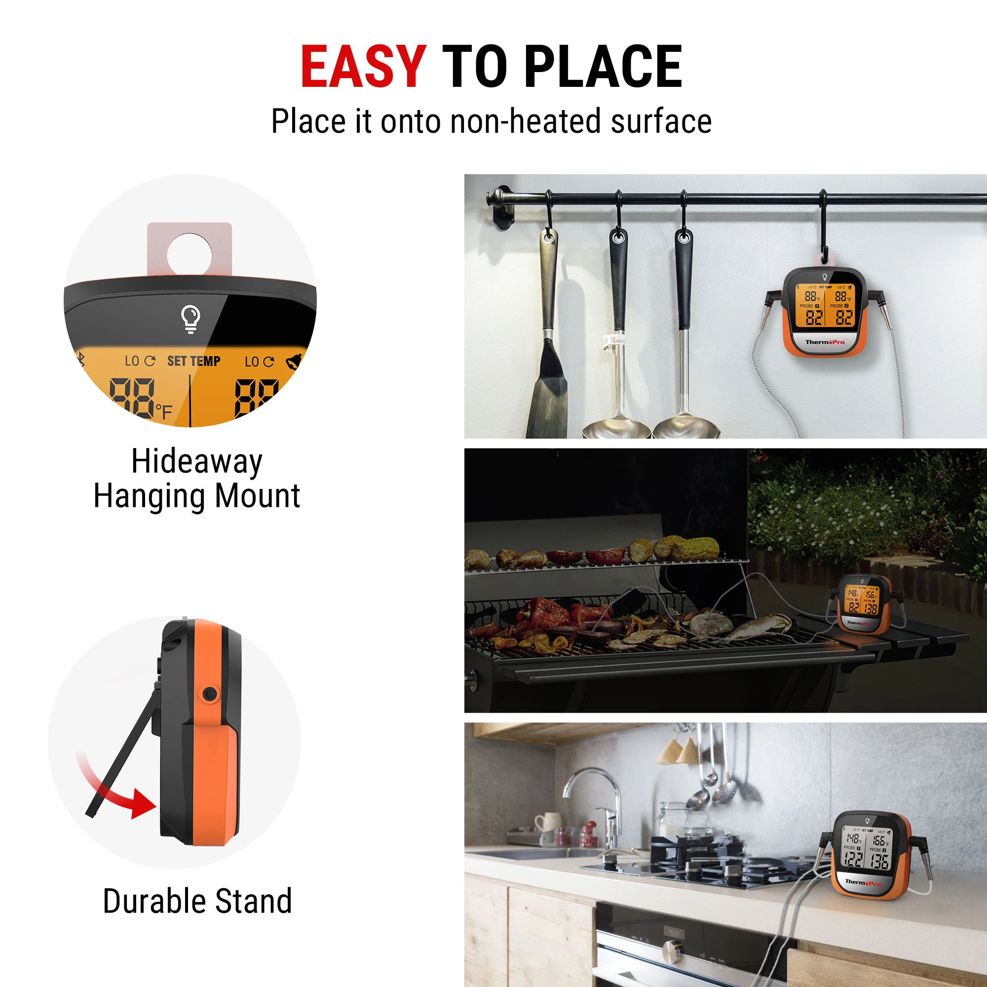 ThermoPro TP902 APP per telefono connesso Bluetooth Wireless 135M Doppie sonde Retroilluminazione Termometro digitale per carne per cucina Cucina 6