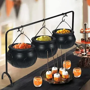 Decorazioni per ciotole di caramelle di Halloween supporto per caramelle piccolo calderone di streghe ciotole per calderone in plastica con cremagliera in ferro decorazioni per Halloween 1