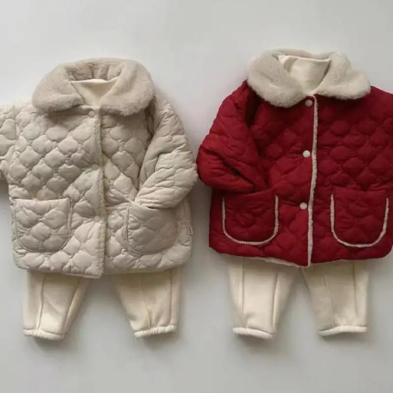 Autunno inverno Ins bambini più velluto addensare cappotto di cotone ragazza bambino moda solido risvolto top bambino ragazzo in pile caldo giacca Casual 3