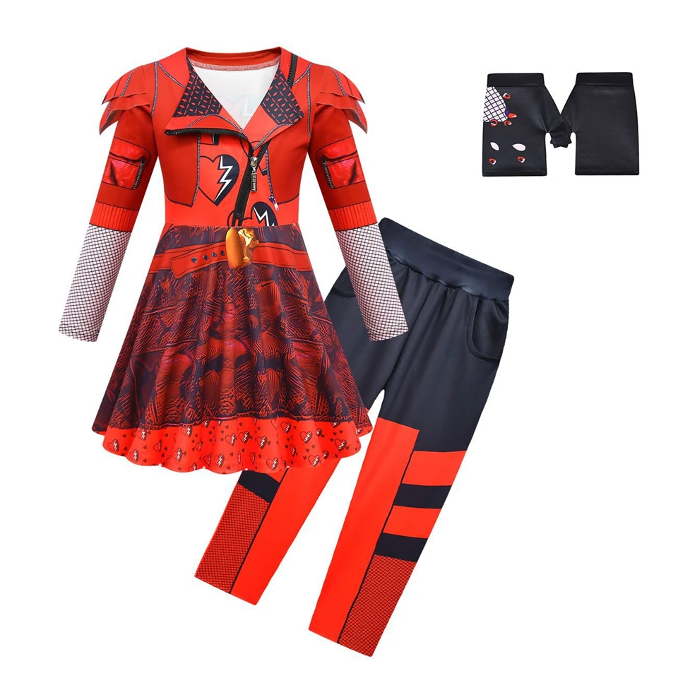 Discendenti 4 Ragazze Costume Cosplay di Halloween Regina di Cuori Bridget Chloe Carnevale Festa Performance Set di Abbigliamento per Bambini 2