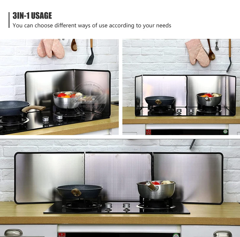 Piastra deflettore per fornello a gas da cucina pieghevole Padella Schermo di protezione contro gli spruzzi d'olio Protezione antispruzzo d'olio antiaderente Accessori per cucina 4