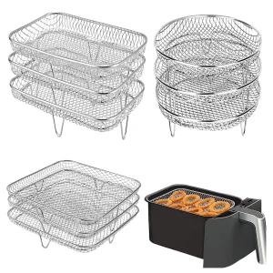 Tre rack impilabili per friggitrice ad aria, rack per forni, vassoio per cestello in acciaio inossidabile, accessori per friggitrice ad aria, gadget da cucina, strumenti di cottura 1