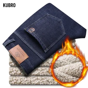 Jeans in pile caldo invernale di marca Pantaloni in denim dritti casual termici spessi da uomo Pantaloni elasticizzati da lavoro da lavoro maschili Nuovi vestiti 1