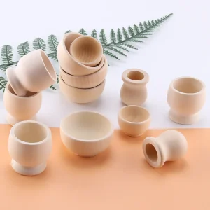 Stoviglie da cucina per casetta da gioco per bambini mini ciotola in legno massello piccola ciotola in legno tazza barattolo di legno ornamenti graffiti dipinti creativi 1