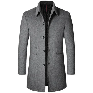 BROWON Marca Cappotto Invernale Da Uomo 2025 Autunno Solido Gira-Imbottiture Colletto di Lana Giacca Lunga per Gli Uomini New Business Casual Tenere Al Caldo Tuta Sportiva 1