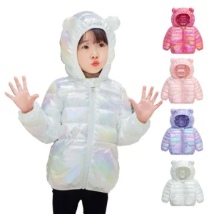 Piumini leggeri con cappuccio Bambini Ragazzi Ragazze Bambino Cappotti caldi in tessuto colorato Autunno Inverno Sport all'aria aperta Abbigliamento casual 1