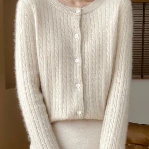 Autunno Inverno Jacquard Tinta unita Nozioni di base Cardigan O-Collo 100% maglione di lana merino Morbido caldo Maglieria Donna sexy Abbigliamento Top 1