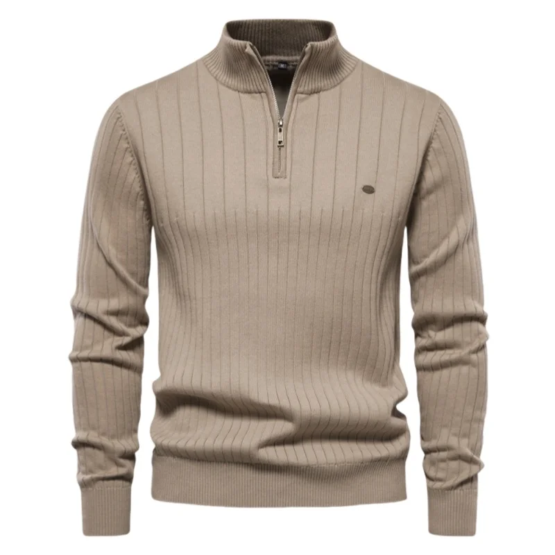Autunno Inverno Maglione con colletto alla coreana Uomo Pullover in maglia con cerniera Maglieria in cotone spesso Uomo Maglioni caldi Maglioni casual Abbigliamento uomo 1