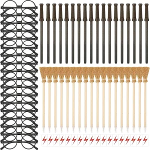Bomboniere con bacchetta magica, matite per bacchette, matite per scopa da strega, tatuaggi fulmini, occhiali, accessori cosplay di Halloween 1