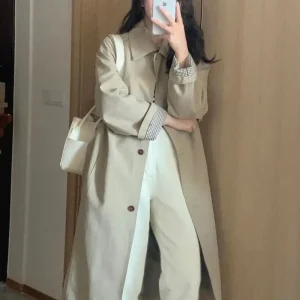 Autunno Inverno New Fashion Manica lunga Colletto rovesciato Solido Stili medio lunghi Trench Abbigliamento donna Allentato Tendenza coreana Top 1