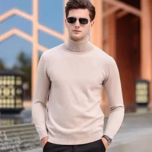 Nuovo Autunno Inverno uomo collo alto pullover maglione lavorato a maglia 100% pura lana a maniche lunghe allentato tinta unita business casual Warmtop 1